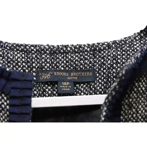 346 Brooks Brothers Blazer Jacket Size 14 Petite Navy Tweed Wool Blend Preppy - Picture 6 of 13